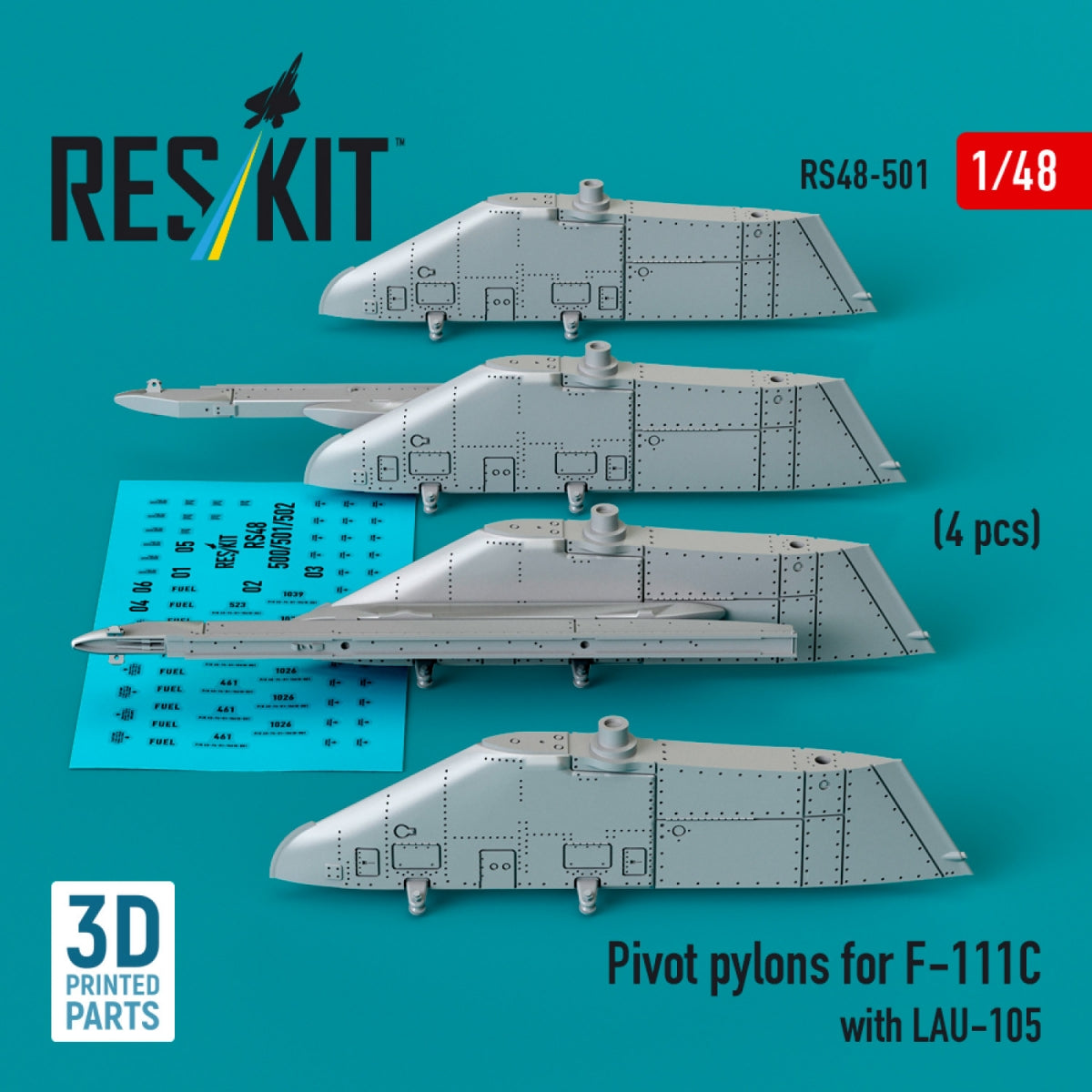 RESKIT RS48-0501 Pivot pylons for F-111C with LAU-105 (4 pcs) (3D Printed) 1/48 – immagine 3