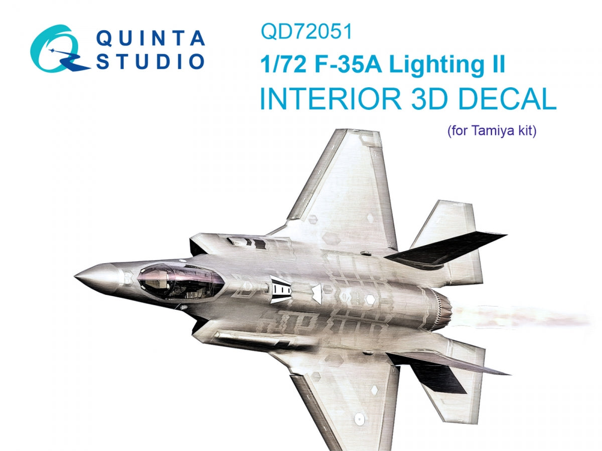 Quinta Studio QD72051 F-35A Lighting II 3D-Printed &amp; colored Interior on decal paper (Tamiya) 1/72