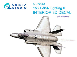 Quinta Studio QD72051 F-35A Lighting II 3D-Printed &amp;amp; coloured Interior on decal paper (Tamiya) 1/72