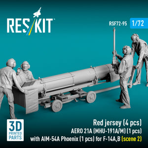 RESKIT RSF72-0095 Red jersey (4 pcs) AERO 21A (MHU-191A/M) (1 pcs) with AIM-54A Phoenix (1 pcs) for F-14A,B (scene 2) (3D Printed) 1/72