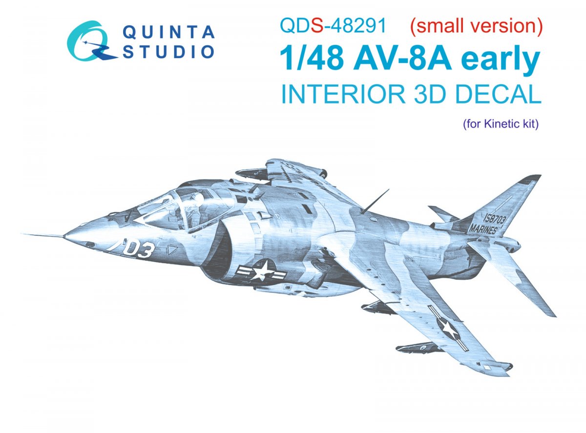 Quinta Studio QDS-48291 AV-8A Early 3D-Printed & coloured Interior on decal paper (Kinetic) (Small version) 1/48