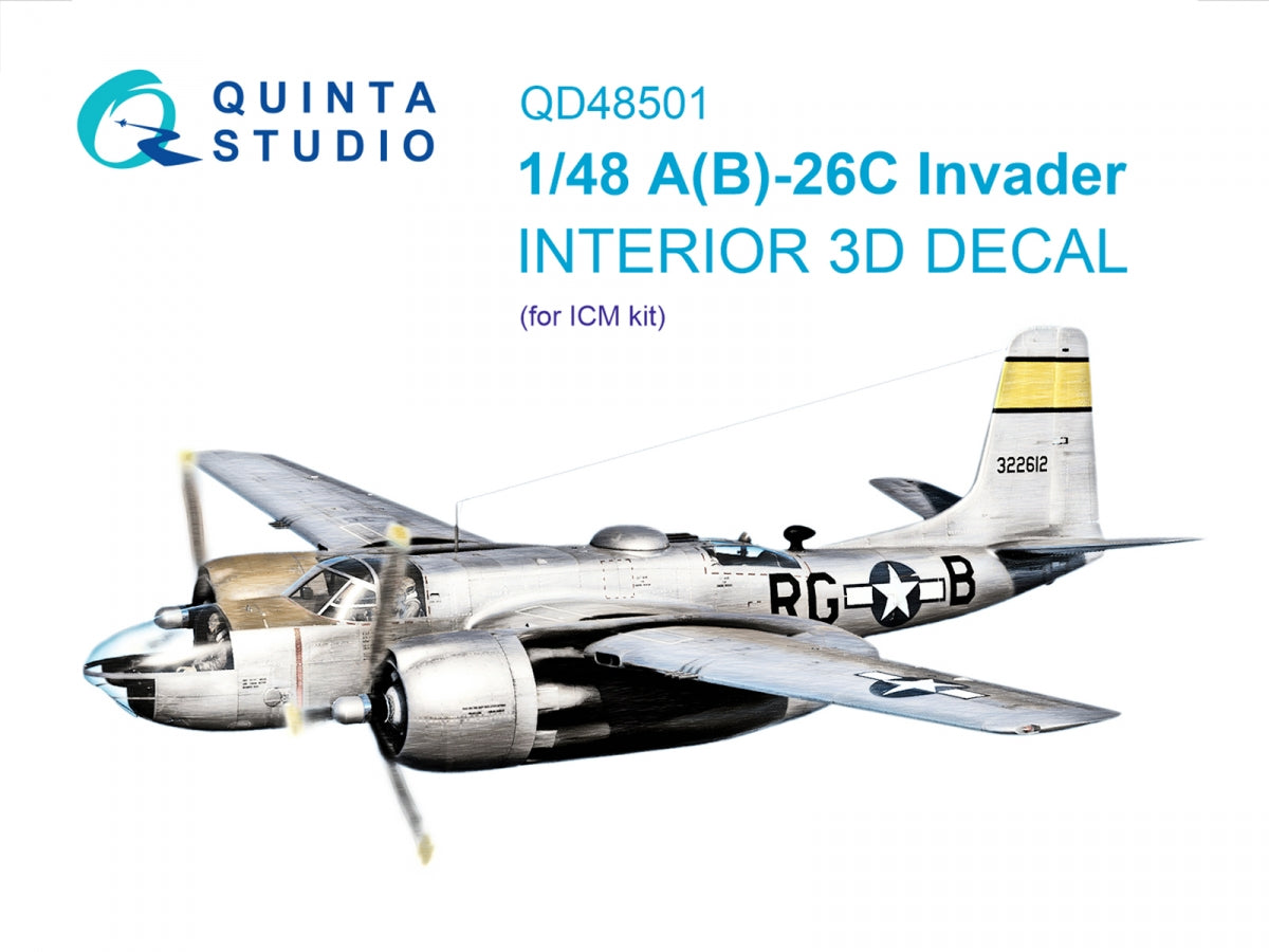 Quinta Studio QD48501 A-26C Invader 3D-Printed & coloured Interior on decal paper (ICM) 1/48