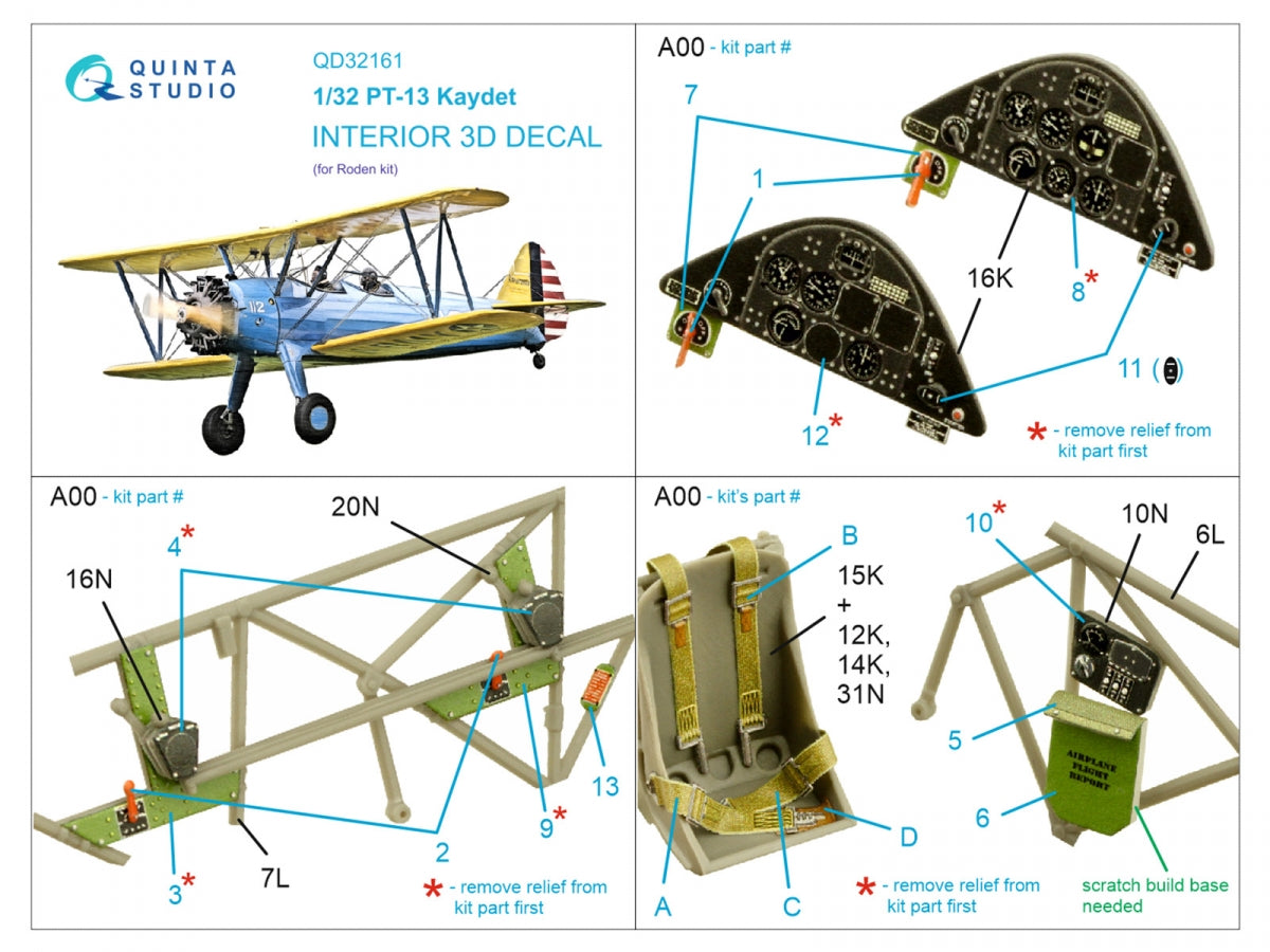 Quinta Studio QD32161 PT-13 Kaydet 3D-Printed &amp;amp; coloured Interior on decal paper (Roden) 1/32 – zdjęcie 2