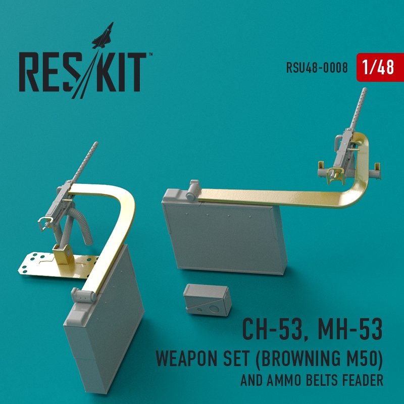RESKIT RSU48-0008 CH-53, MH-53 Ensemble d'armement (Browning M50) et chargeur de bandes de munitions 1/48