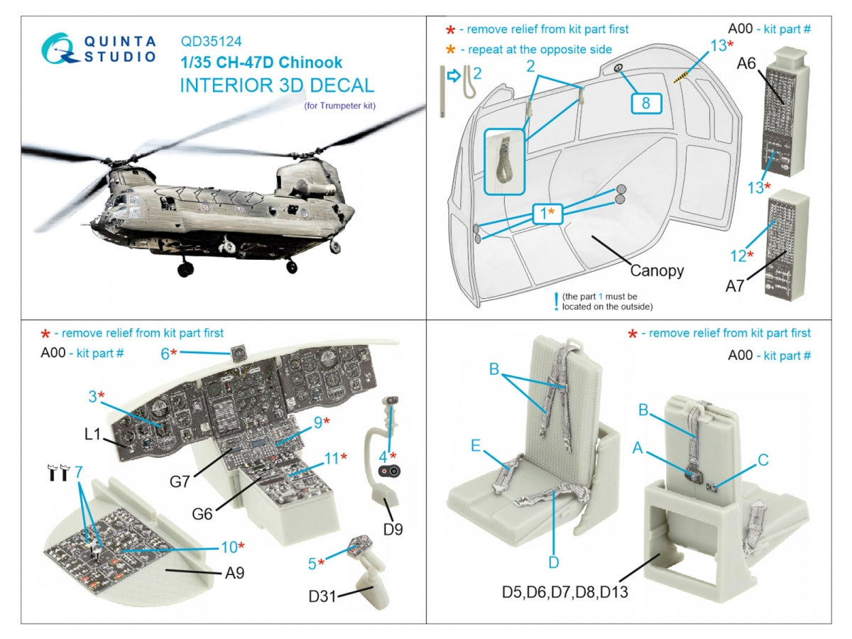 Quinta Studio QD35124 CH-47D 3D-Printed coloured Interior on decal paper (Trumpeter) 1/35 – immagine 2