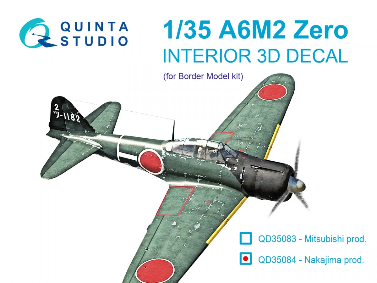 Quinta Studio QD35084 A6M2 Zero (Nakajima Prod.) 3D-Printed &amp;amp; coloured Interior on decal paper (Border Model) 1/35