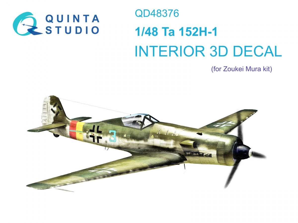 Quinta Studio QD48376 Ta 152H 3D-Printed &amp; colored Interior on decal paper (Zoukei Mura) 1/48