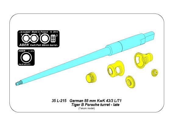 Aber 35L-215 Barrel for German 8,8cm Kw.K 43 (L/71) gun used on Tiger B Porsche turret-late for TAKOM model 1/35 – immagine 5
