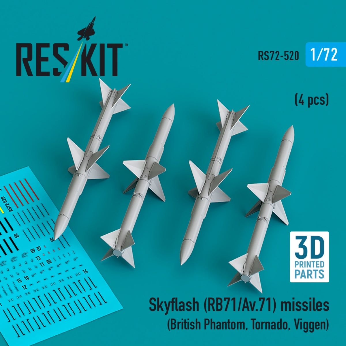 RESKIT RS72-0520 Skyflash (RB71/Av.71) missiles (4 pcs) (3D Printed) 1/72