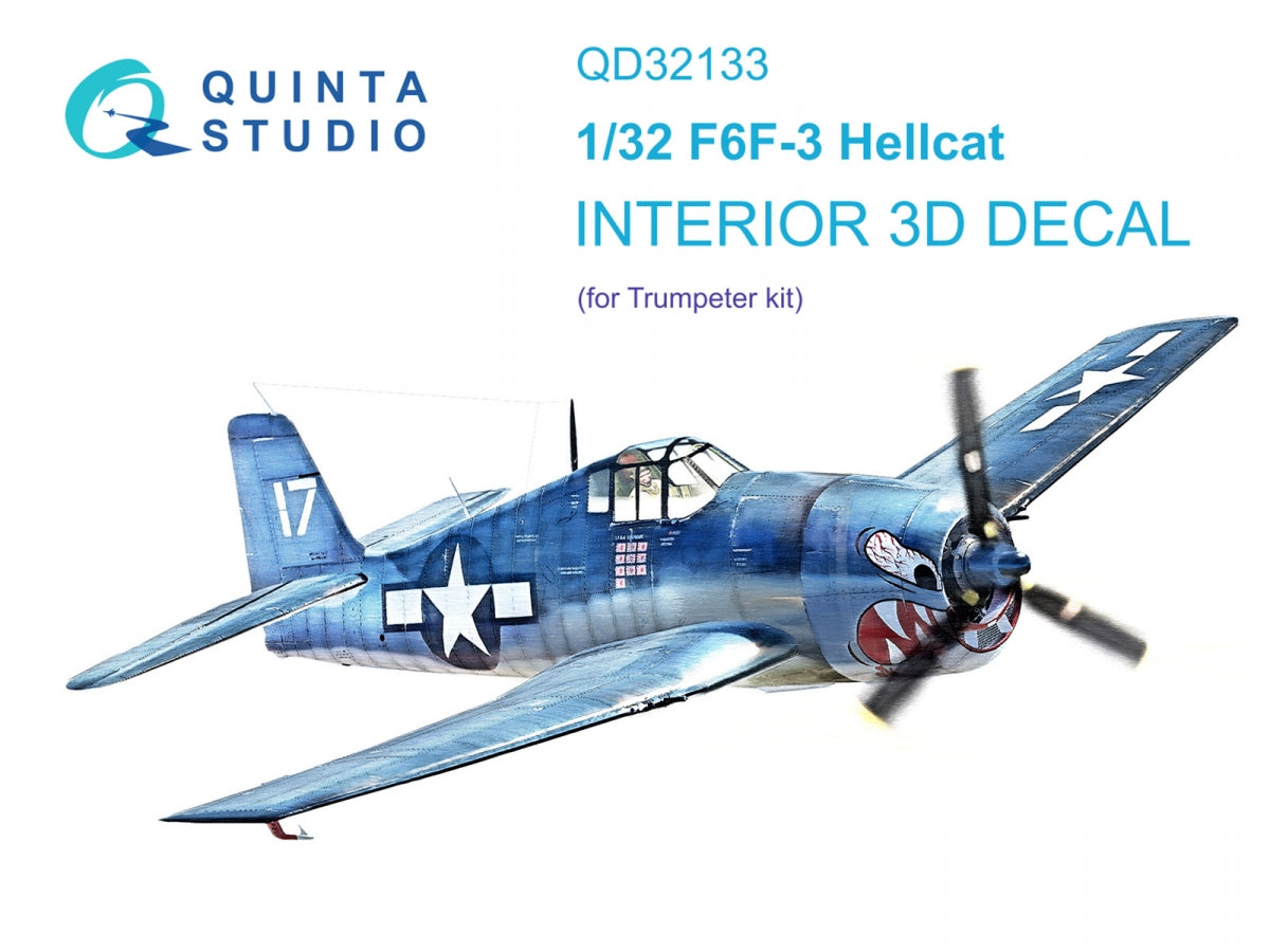 Quinta Studio QD32133 F6F-3 Hellcat 3D-Printed &amp; colored Interior on decal paper (Trumpeter) 1/32