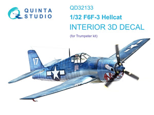Quinta Studio QD32133 F6F-3 Hellcat 3D-Printed &amp;amp; coloured Interior on decal paper (Trumpeter) 1/32