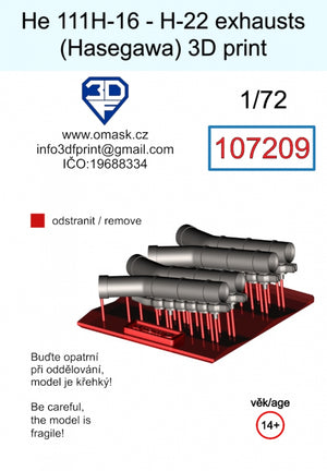 Omask 107209 He 111H-16 - H-22 exhausts (Hasegawa) 3D print 1/72 – Bild 2
