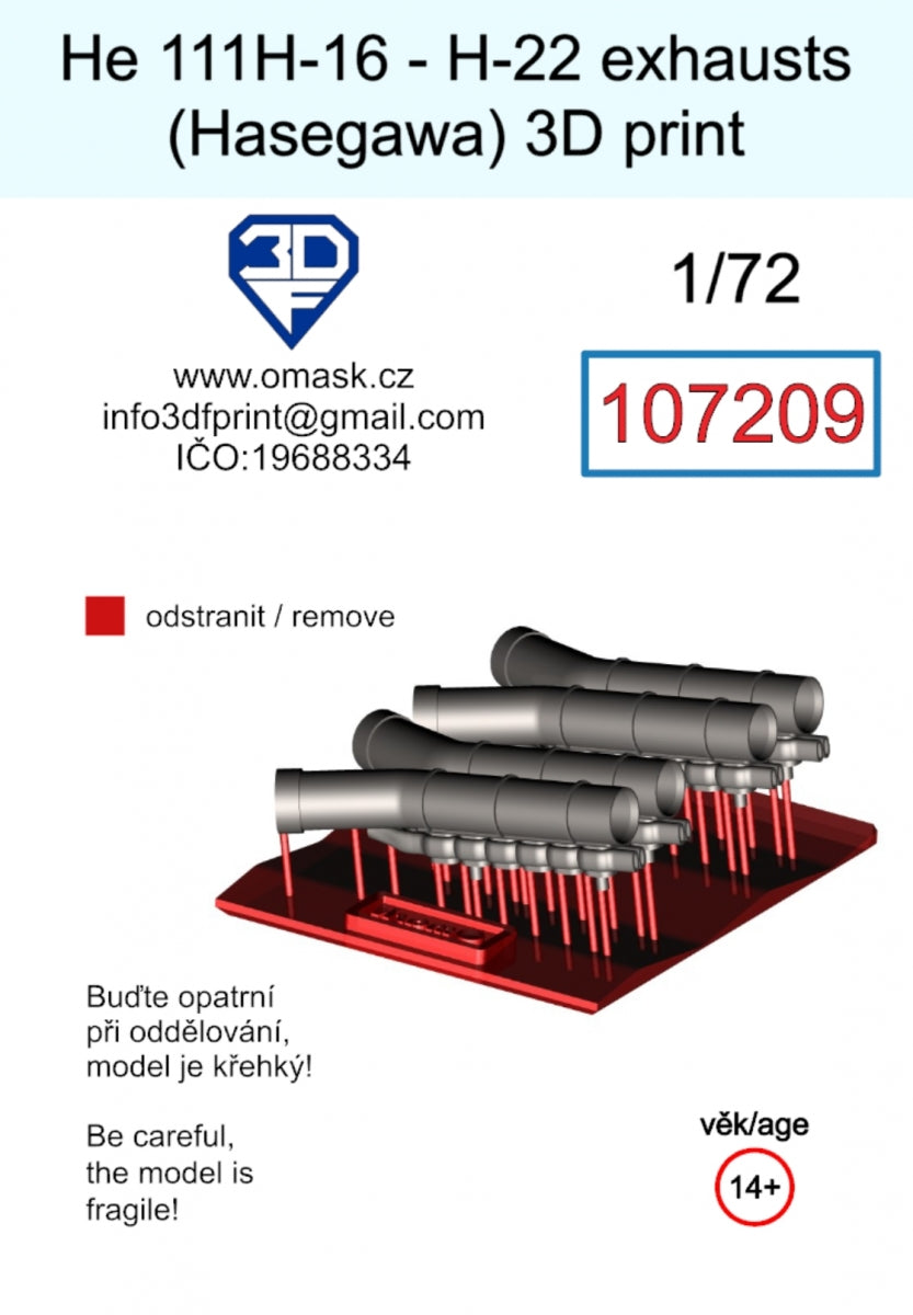 Omask 107209 He 111H-16 - H-22 exhausts (Hasegawa) 3D print 1/72 – Bild 2