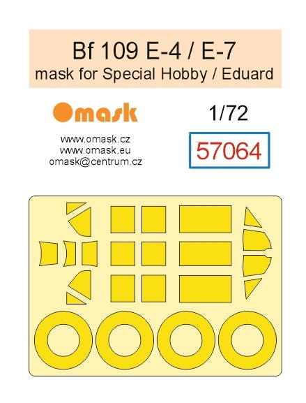 Omask 57064 Bf 109 E-4 / E-7 Mask (for Special Hobby/Eduard) yellow masking tape 1/72