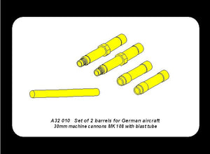 Aber A32010 Set of 2 barrels for German aircraft 30mm machine cannons MK 108 with blast tube 1/32 – immagine 8