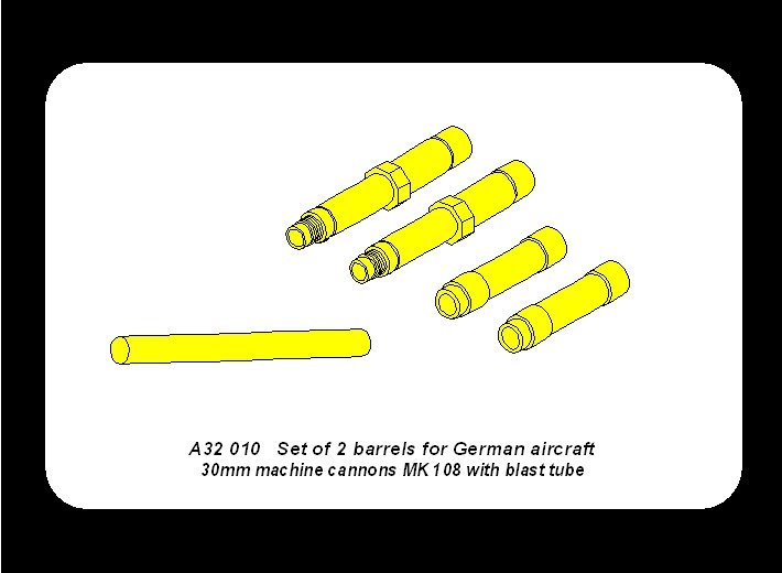 Aber A32010 Set of 2 barrels for German aircraft 30mm machine cannons MK 108 with blast tube 1/32 – immagine 8