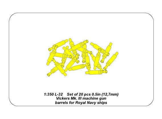 Aber 350L-32 Set of 20 pcs 0,5in (12,7mm) Vickers Mk.III machine gun barrels for Royal Navy ships 1/350 – immagine 5