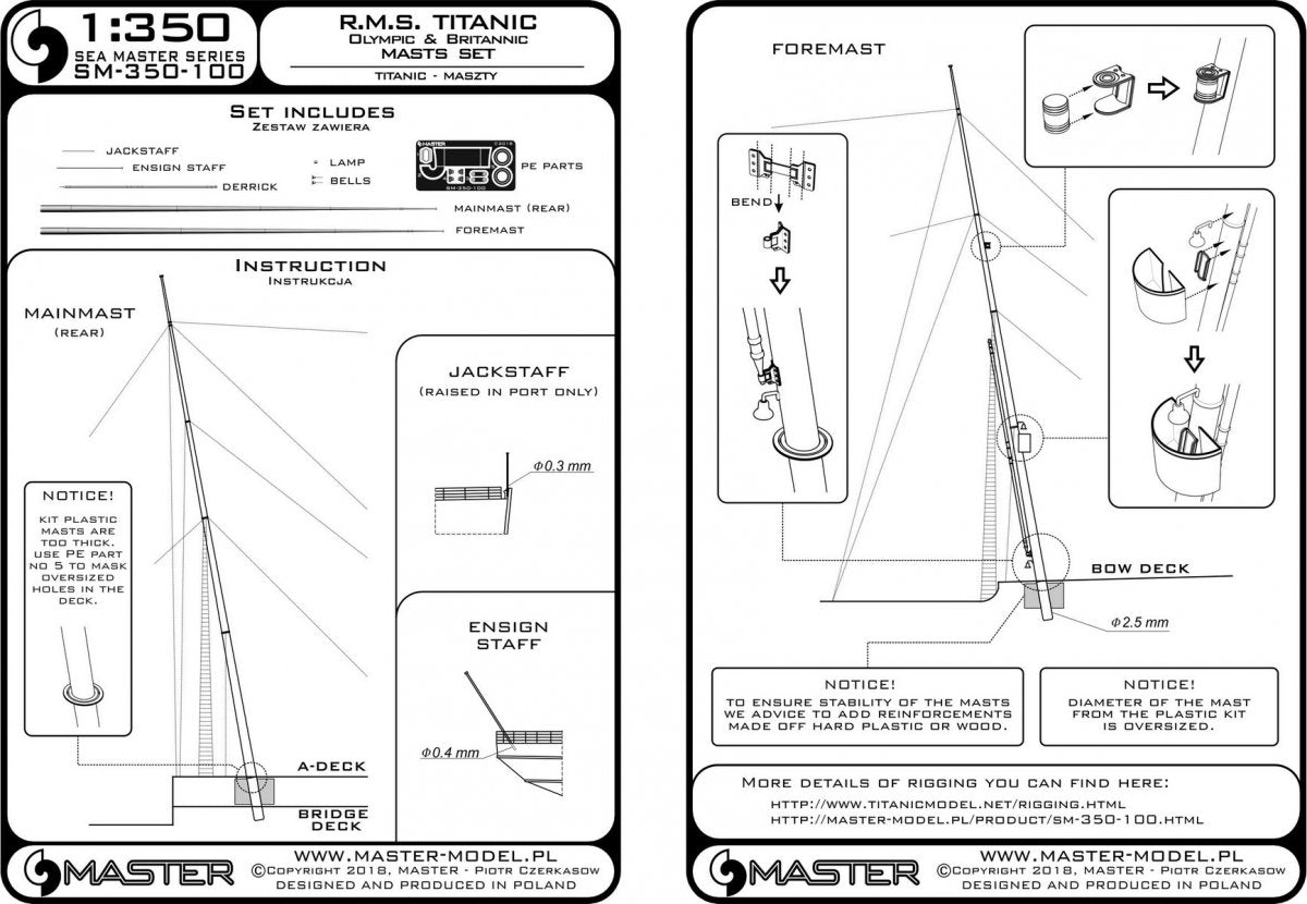 Master SM-350-100 R.M.S. Titanic (Olympic, Britannic) – zestaw masztów 1/350 – immagine 3