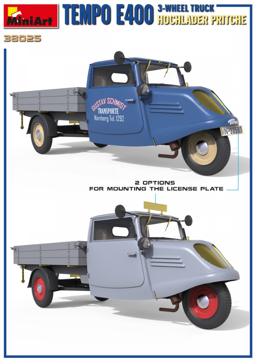 MiniArt 38025 TEMPO E400 HOCHLADER PRITSCHE CAMION 3 ROUES 1/35 – image 2