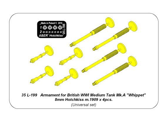 Aber 35L-199 Armament for British WWI Medium Tank Mk.A Whippet 8mm Hotchkiss m.1909 x 4pcs. 1/35 – imagen 8