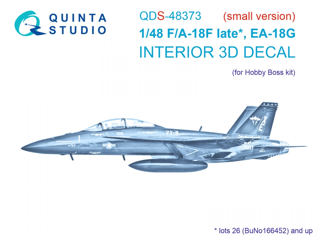 Quinta Studio QDS-48373 F/A-18F late / EA-18G 3D-Printed &amp; colored Interior on decal paper (Hobby Boss) (small version) 1/48