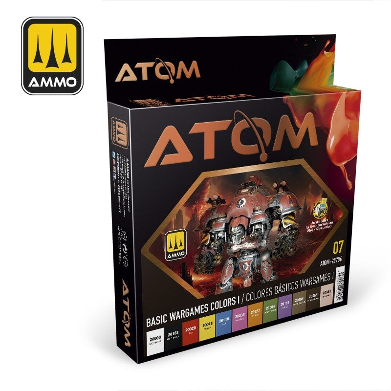 AMMO de Mig Jimenez ATOM 20706 Couleurs de base pour jeux de guerre I Set de 12 x 20 ml