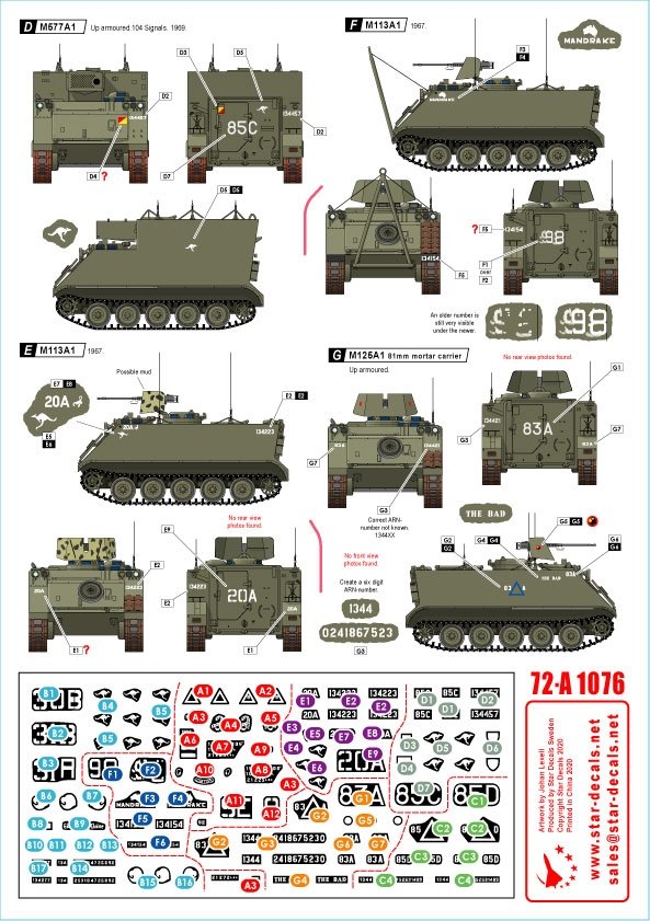 Star Decals 72-A1076 Australia in Vietnam # 2. Aussie M113 APCs. M113A1, M125A1 and M577 1/72 – immagine 2