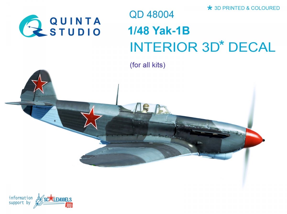 Quinta Studio QD48004 Yak-1B (late production) 3D-Printed &amp;amp; coloured Interior on decal pape (for all kits) 1/48