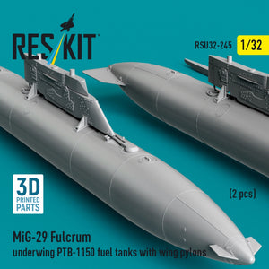 RESKIT RSU32-0245 MiG-29 Fulcrum underwing PTB-1150 fuel tanks with wing pylons (2 pcs) (3D Printed) 1/32