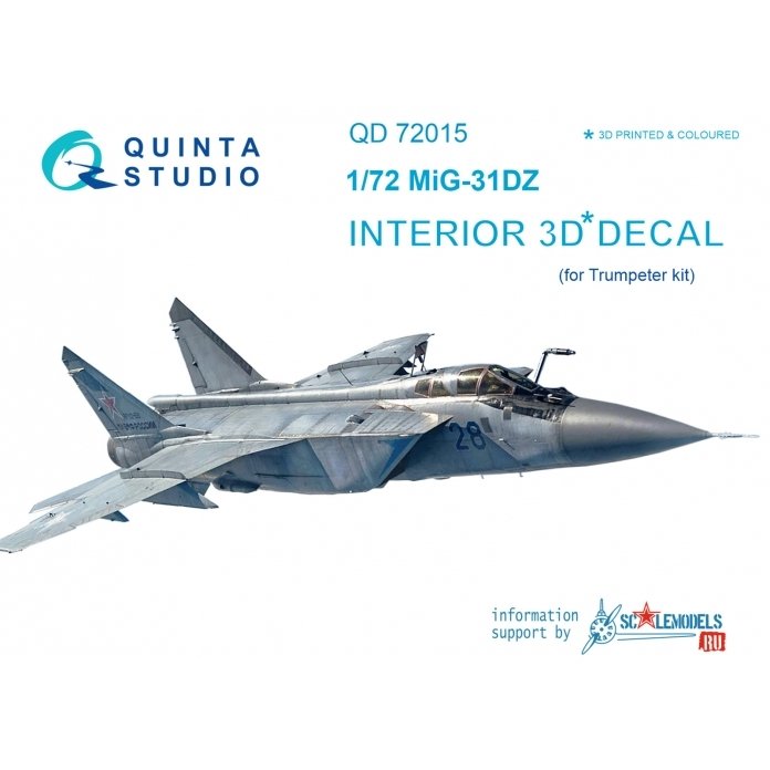 Quinta Studio QD72015 MiG-31DZ 3D-Printed &amp; colored Interior on decal paper (for Trumpeter kit) 1/72
