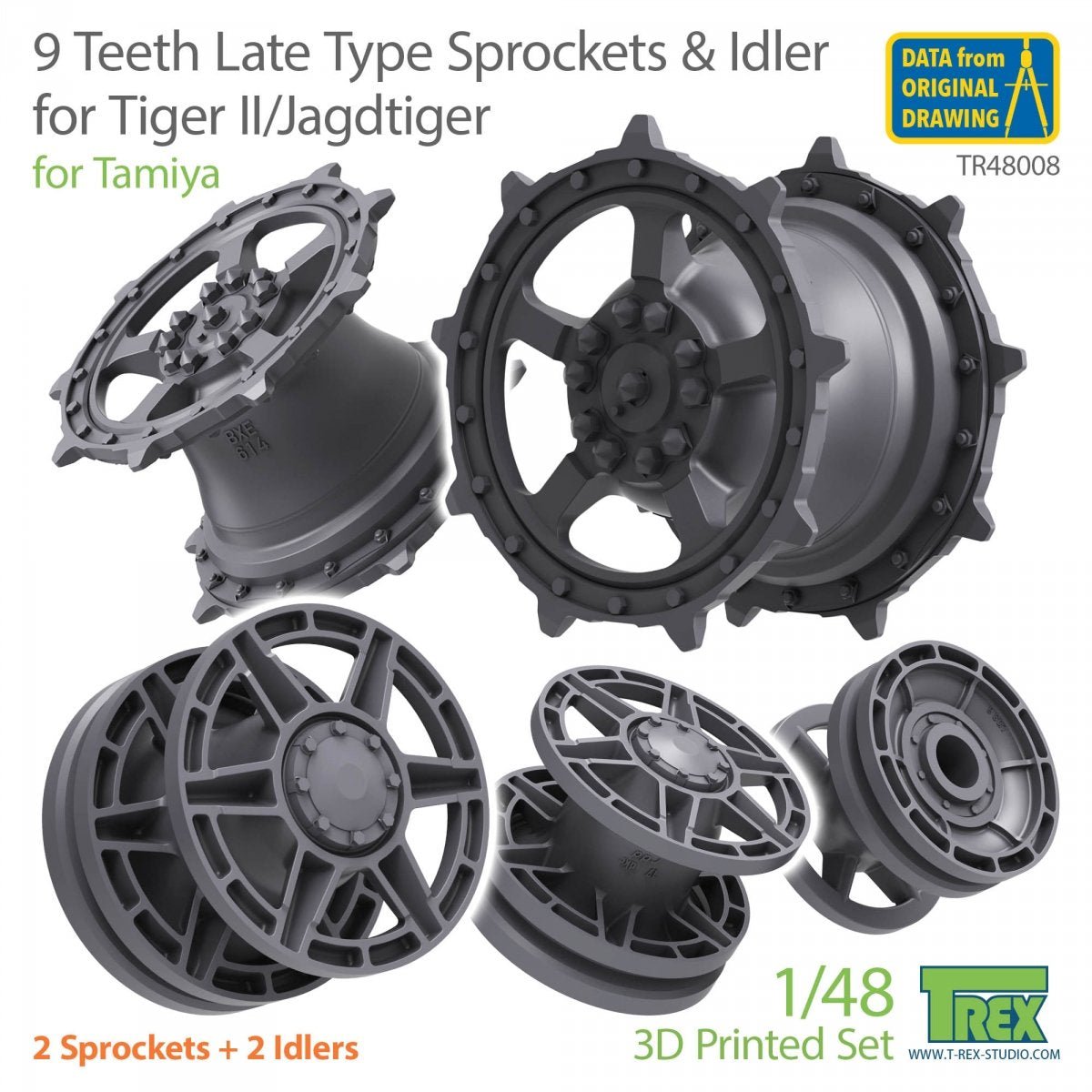 T-Rex Studio TR48008 9 Teeth Late Type Sprocket &amp;amp; Idler for Tiger II/Jagdtiger for TAMIYA 1/48