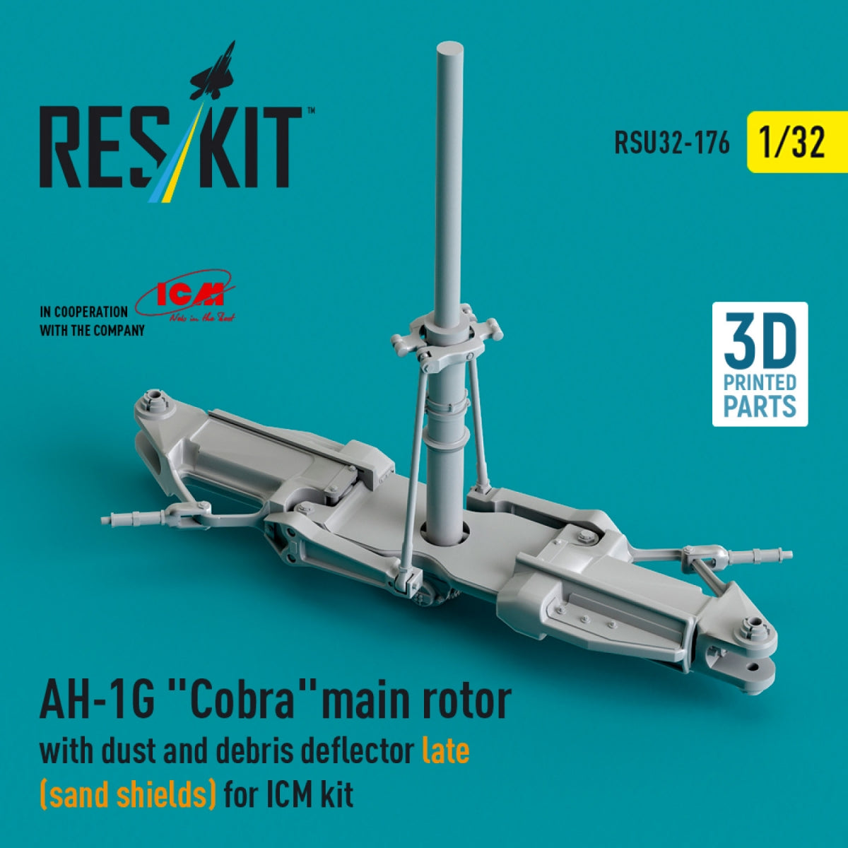 RESKIT RSU32-0176 AH-1G &amp;quot;Cobra&amp;quot; main rotor with dust and debris deflector (sand shields) late version for ICM kit (3D Printed) 1/32 – immagine 2