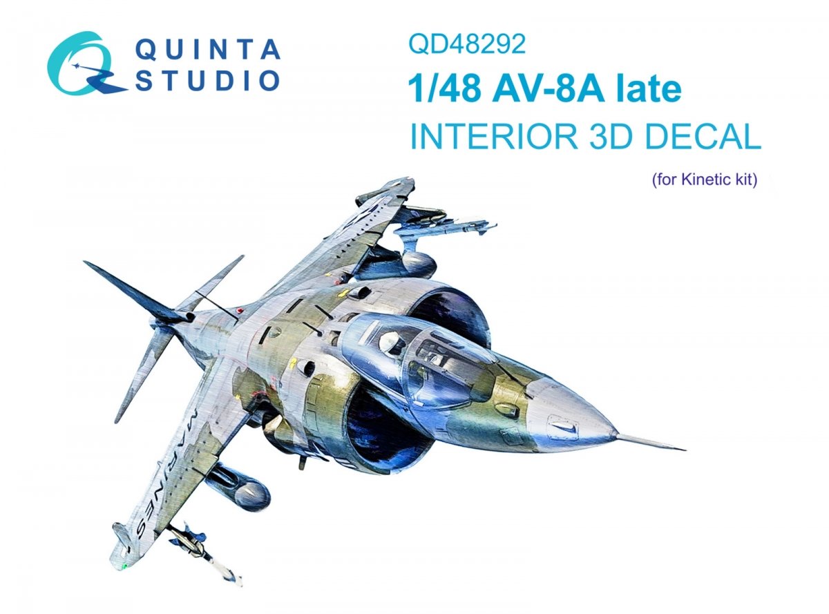 Quinta Studio QD48292 AV-8A Late 3D-Printed &amp;amp; coloured Interior on decal paper (Kinetic) 1/48