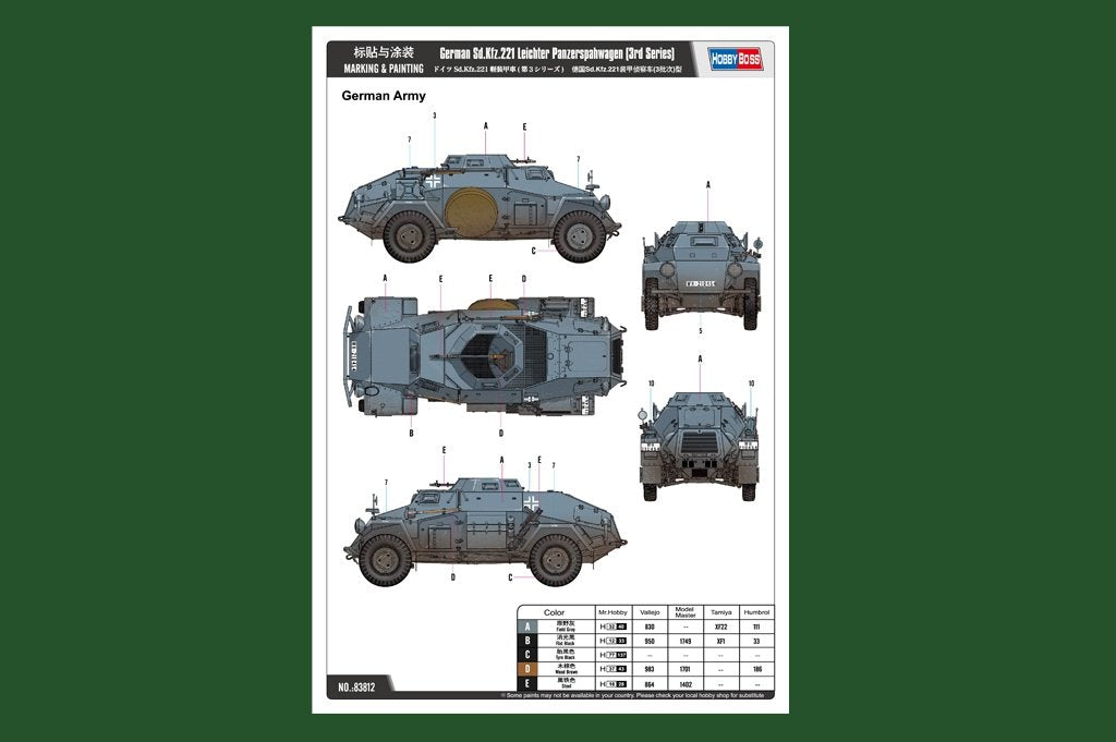 Hobby Boss 83812 German Sd.Kfz.221 Leichter Panzerspahwagen (3rd Series) – immagine 3