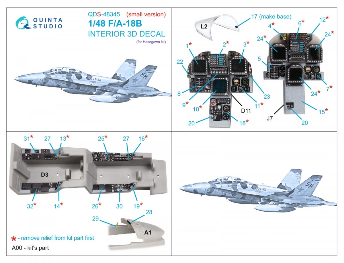 Quinta Studio QDS-48345 F/A-18B 3D-Printed &amp;amp; coloured Interior on decal paper (Hasegawa) (Small version) 1/48 – imagen 2