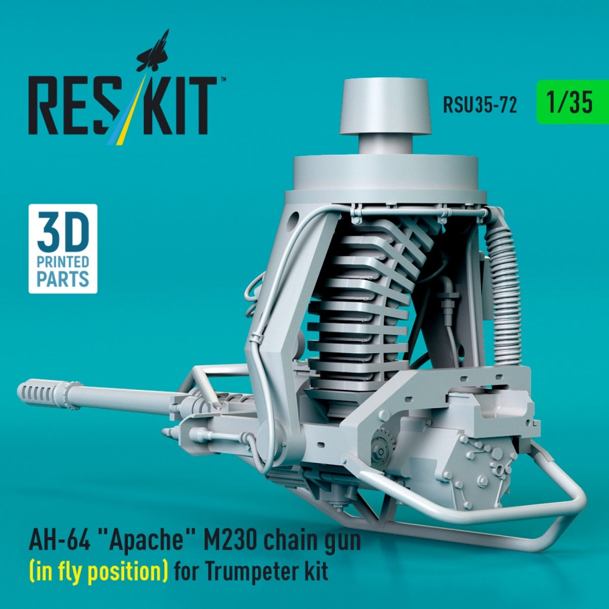 RESKIT RSU35-0072 AH-64 &amp;quot;Apache&amp;quot; M230 chain gun (in fly position) for Trumpeter kit (3D Printed) 1/35 – immagine 3