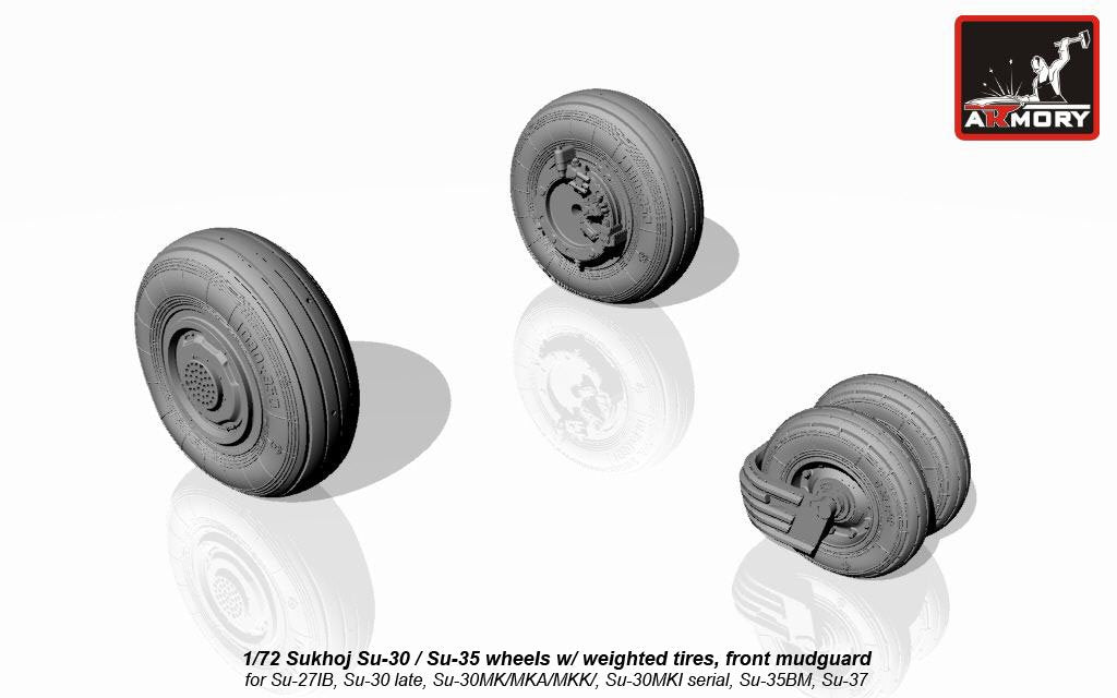 Armory Models AW72035 Sukhoj Su-30 / Su-35 Flanker wheels w/ weighted tires, front mudguard 1/72 – imagen 3