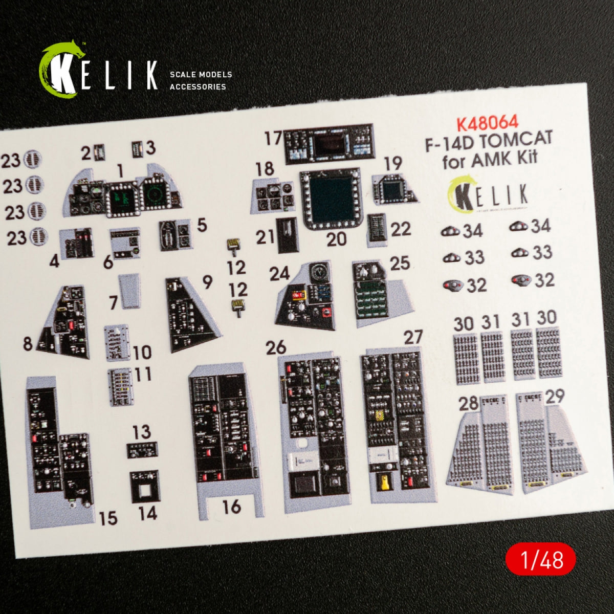 KELIK K48064 F-14D TOMCAT INTERIOR 3D DECALS FOR AMK KIT 1/48 – immagine 3