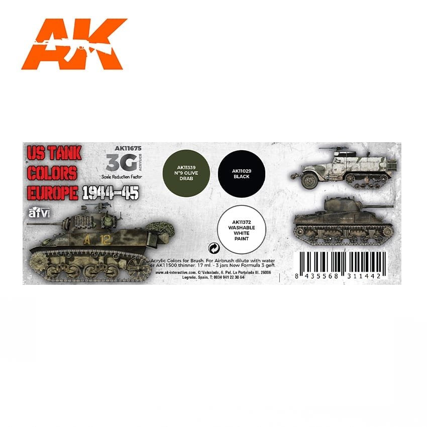 AK Interactive AK11675 3G US TANK COLORS EUROPE 1944-1945 3x17 ml – immagine 2