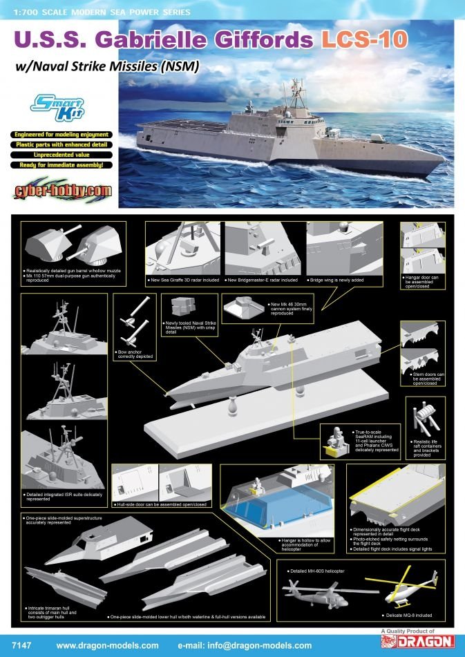 Dragon 7147 USS Gabrielle Giffords LCS-10 avec missiles de frappe navale (NSM) 1/700
