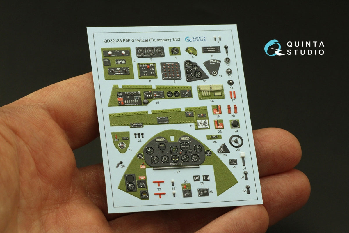 Quinta Studio QD32133 F6F-3 Hellcat 3D-Printed &amp;amp; coloured Interior on decal paper (Trumpeter) 1/32 – imagen 4