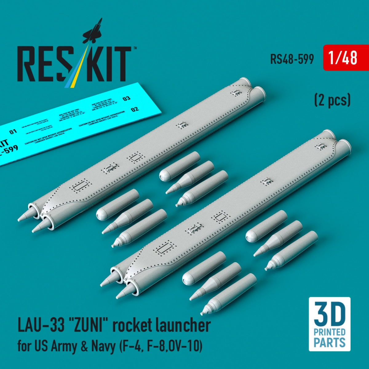 RESKIT RS48-0599 LAU-33 "ZUNI" rocket launcher for US Army & Navy (2 pcs) (F-4, F-8, OV-10) (3D Printed) 1/48