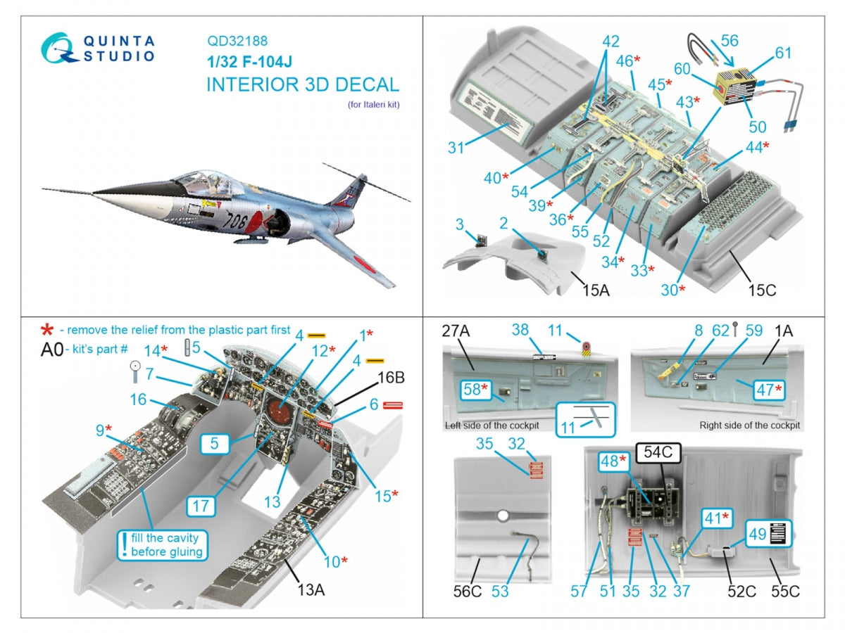 Quinta Studio QD32188 F-104J 3D-Printed coloured Interior on decal paper (Italeri) 1/32 – immagine 14