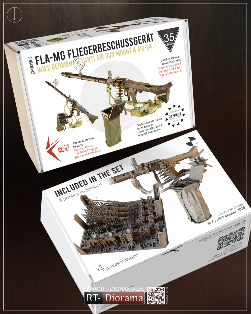 Faustus Models FM35076 Fla-MG Fliegerbeschussgerät MG-34 1/35 [Ultra Detailed German AA Gun Mount WW2] 1/35