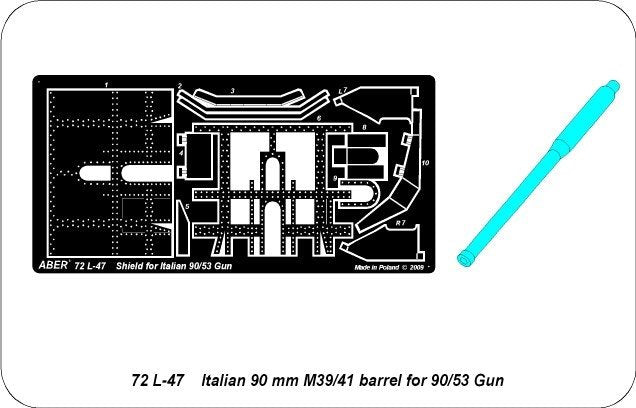 Aber 72L-47 Italian 90mm barrel for 90/53 Gun and additional fully detailed shield 1/72 – image 4