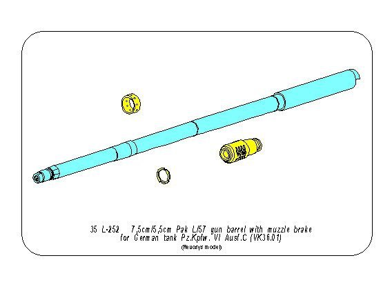 Aber 35L-252 7,5cm/5,5cm Pak 41 L/57 gun barrel with muzzle brake for German Tank Pz.Kpfw. VI Ausf. C (VK36.01) 1/35 – immagine 8