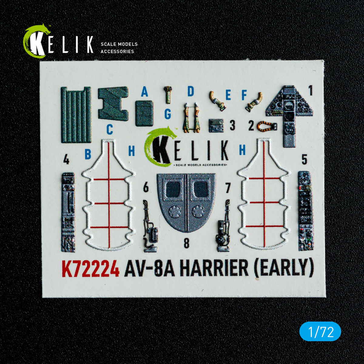 Kelik K72224 AV-8A Harrier (early) - interior 3D decals for Italeri kit 1/72