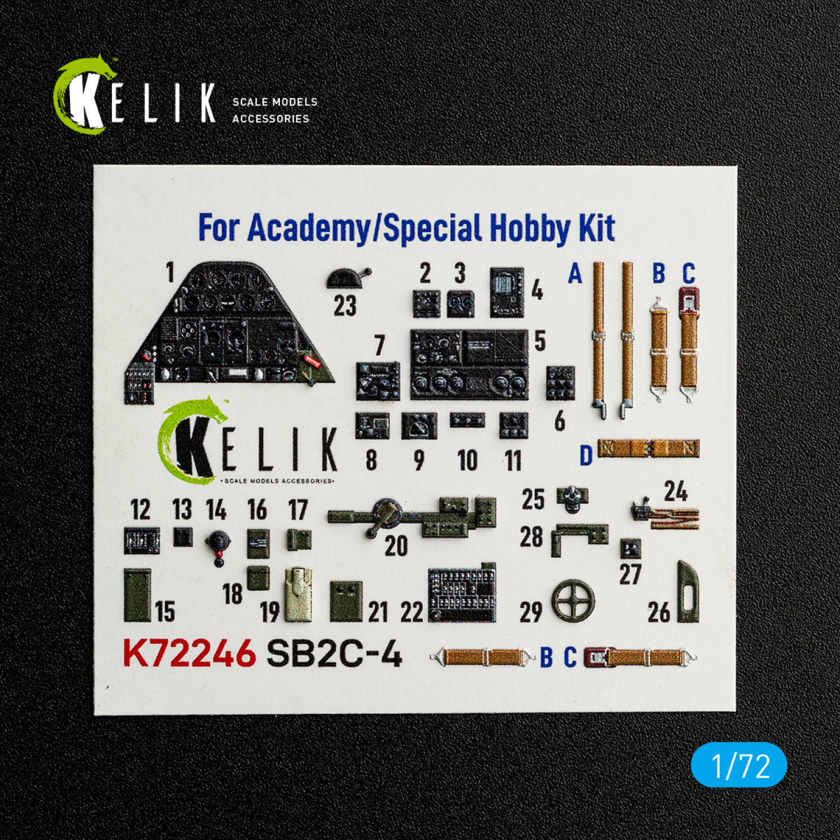 KELIK K72246 SB2C-4 - interior 3D decals for Academy/Special Hobby kit 1/72