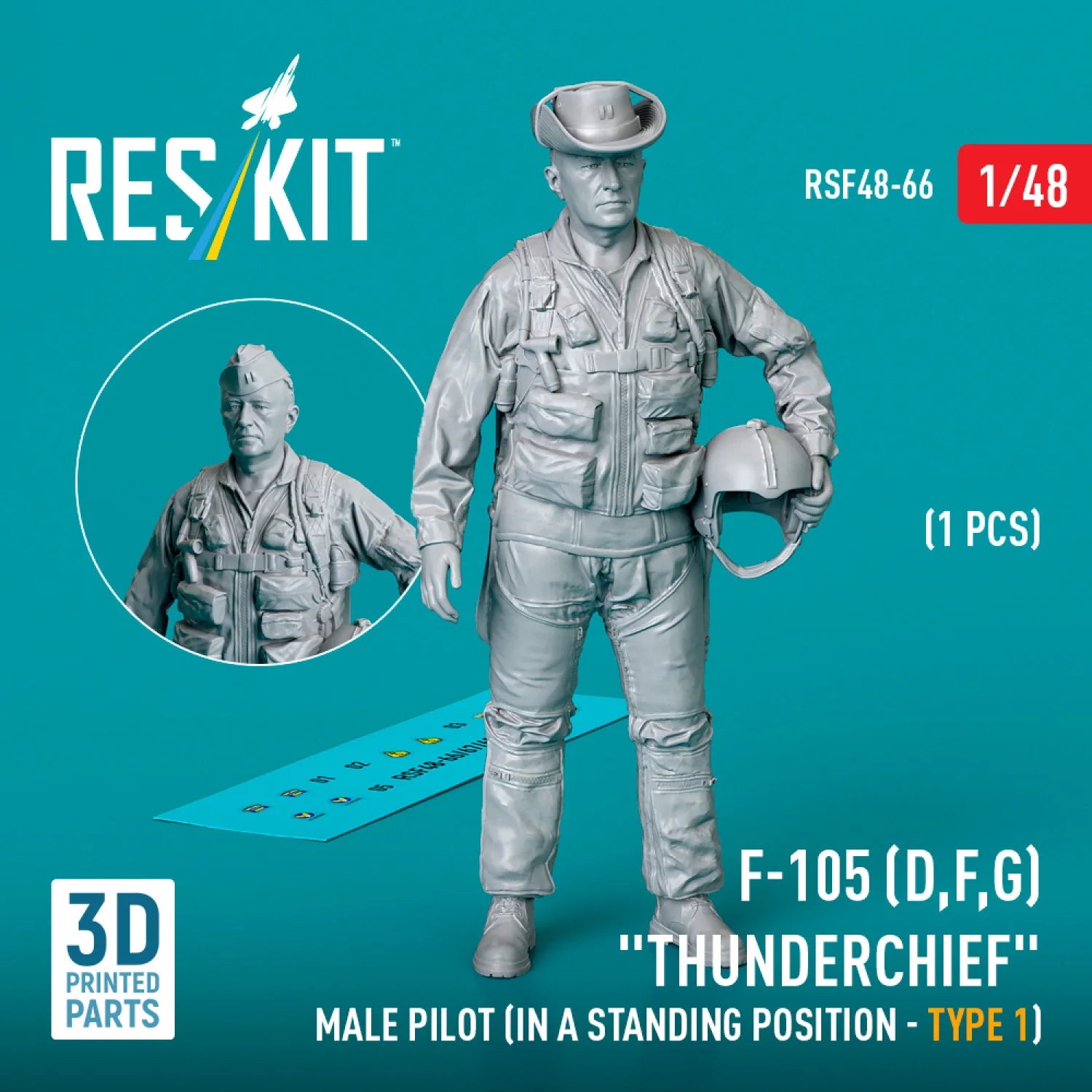 RESKIT RSF48-0066 F-105 (D,F,G) "Thunderchief" male pilot (in a standing position - type 1) (1 pcs) (3D Printed) 1/48