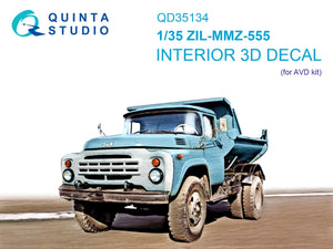 Quinta Studio QD35134 ZIL-MMZ-555 3D-Printed coloured Interior on decal paper (AVD) 1/35